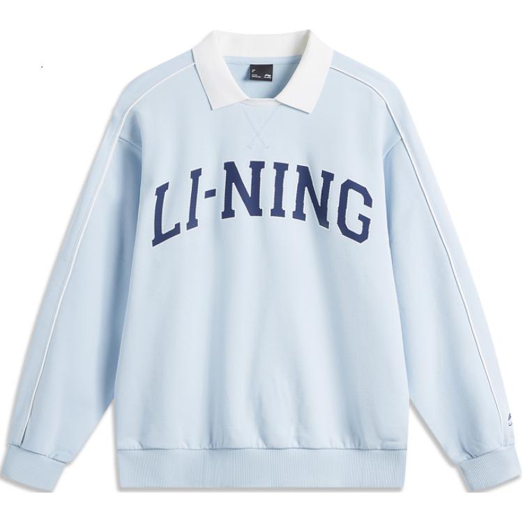 Li Ning Sports Lifestyle Series Letter Polo Neck Pullover Long Sleeve Hood-Blue AWDUD00-2 L white Li-Ning