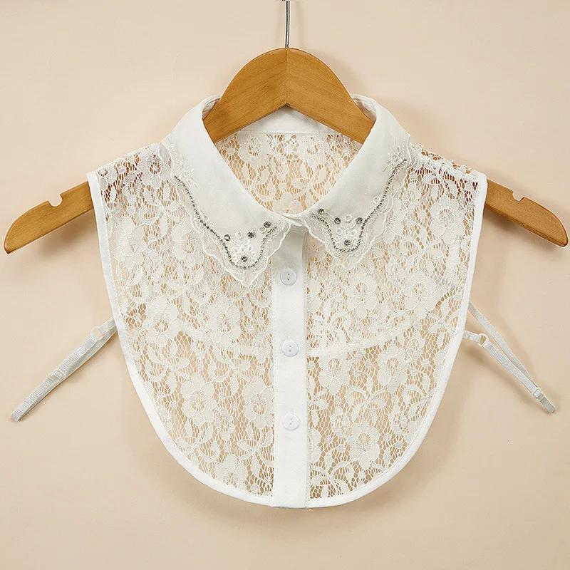 Lace Floral Fake Collar for Women Shirt Blouse Detachable Shirt Collar False Collar Lapel Blouse Women Clothes Accessories white Versatile collar