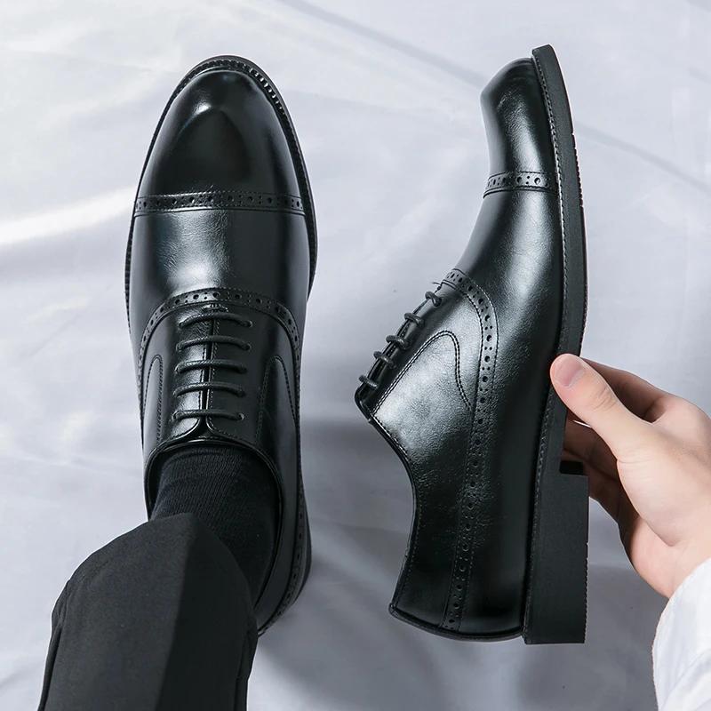 Мужские туфли-оксфорды ручной работы Wingtip из кожи серого цвета, мужские туфли-броги, классические деловые туфли для мужчин, Zapatillas Hombre 6.5 чёрный Modern Living