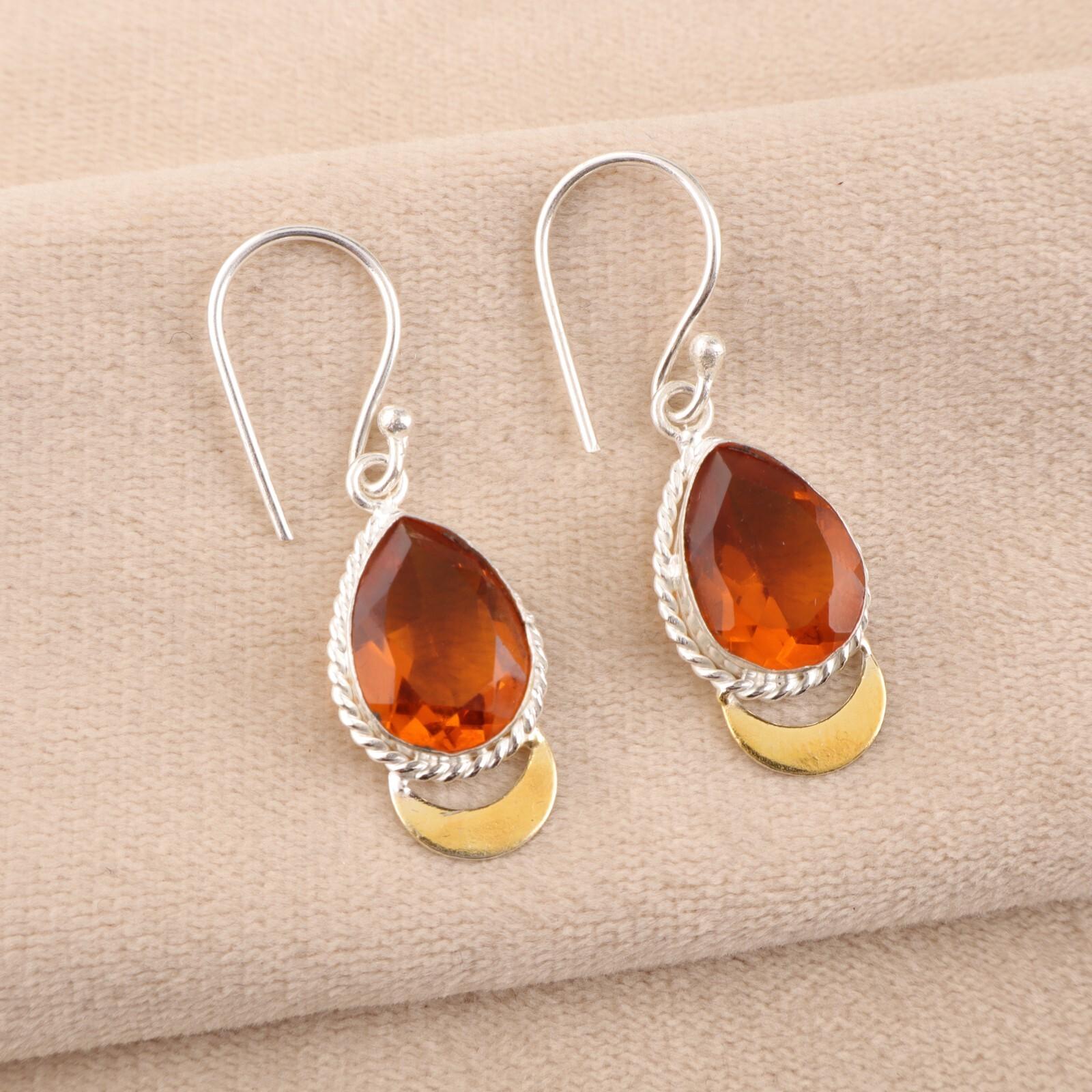 Цитрин Драгоценный камень 925 Стерлинговое серебро Украшения ручной работы Дизайнерские серьги 1,5  EE-162-2 beige Vaibhav Gems & Jewels