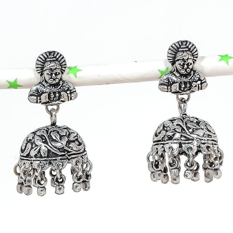 Натуральные индийские серьги Jhumki с драгоценным камнем, серебряные серьги в стиле Бали, 1,50 дюйма, H2j42 gray Manju Jewels Paradise