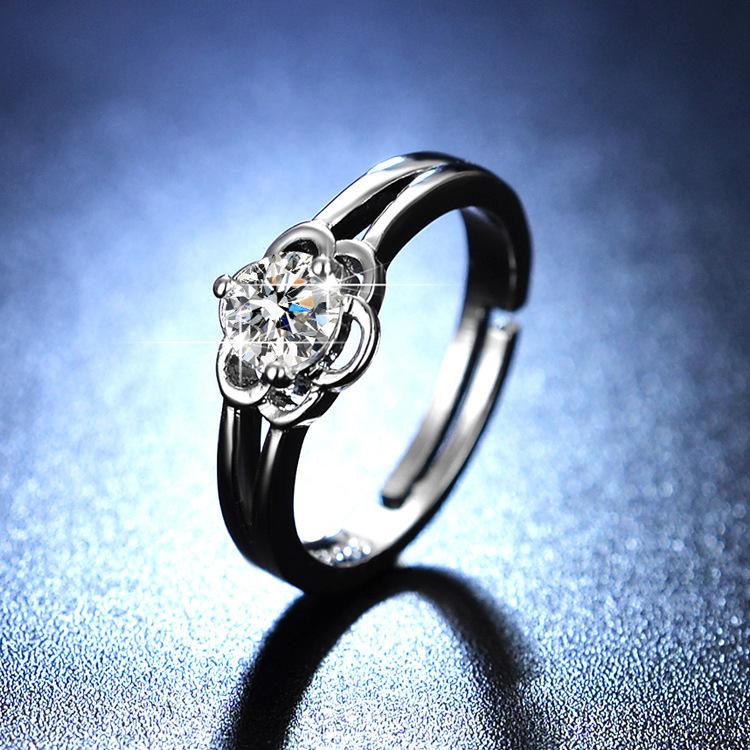 Кольцо «Цветок сливы» с имитацией муассанита для женщин opening adjustable gray Lucky Star Jewelry