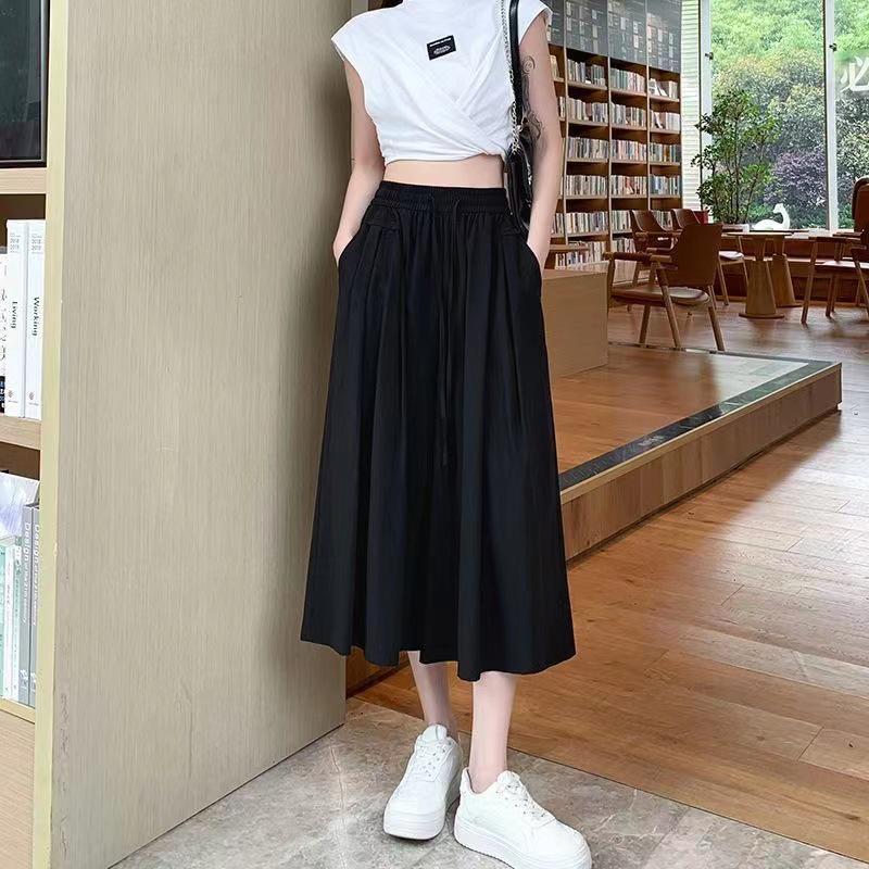 Drape 25 Новые женские высококачественные узкие брюки-юбки из ледяного шелка с широкими штанинами XL (120-140 jin) black VantaGoods