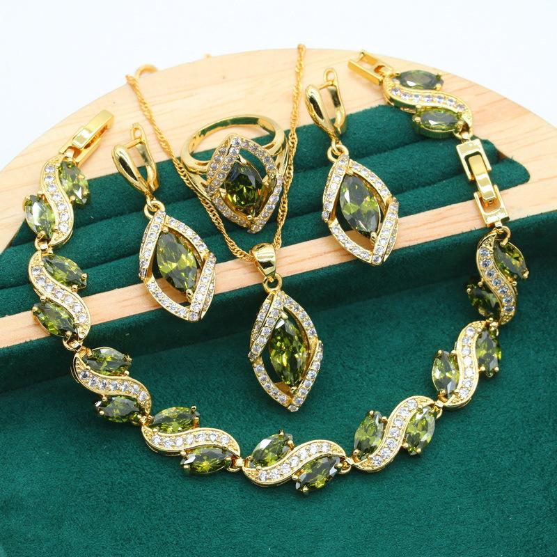 Антиаллергенный браслет AAA Zircon, ожерелье, серьги, кольцо, комплект золотых ювелирных изделий 6 yards black YIRAN Jewelry 5