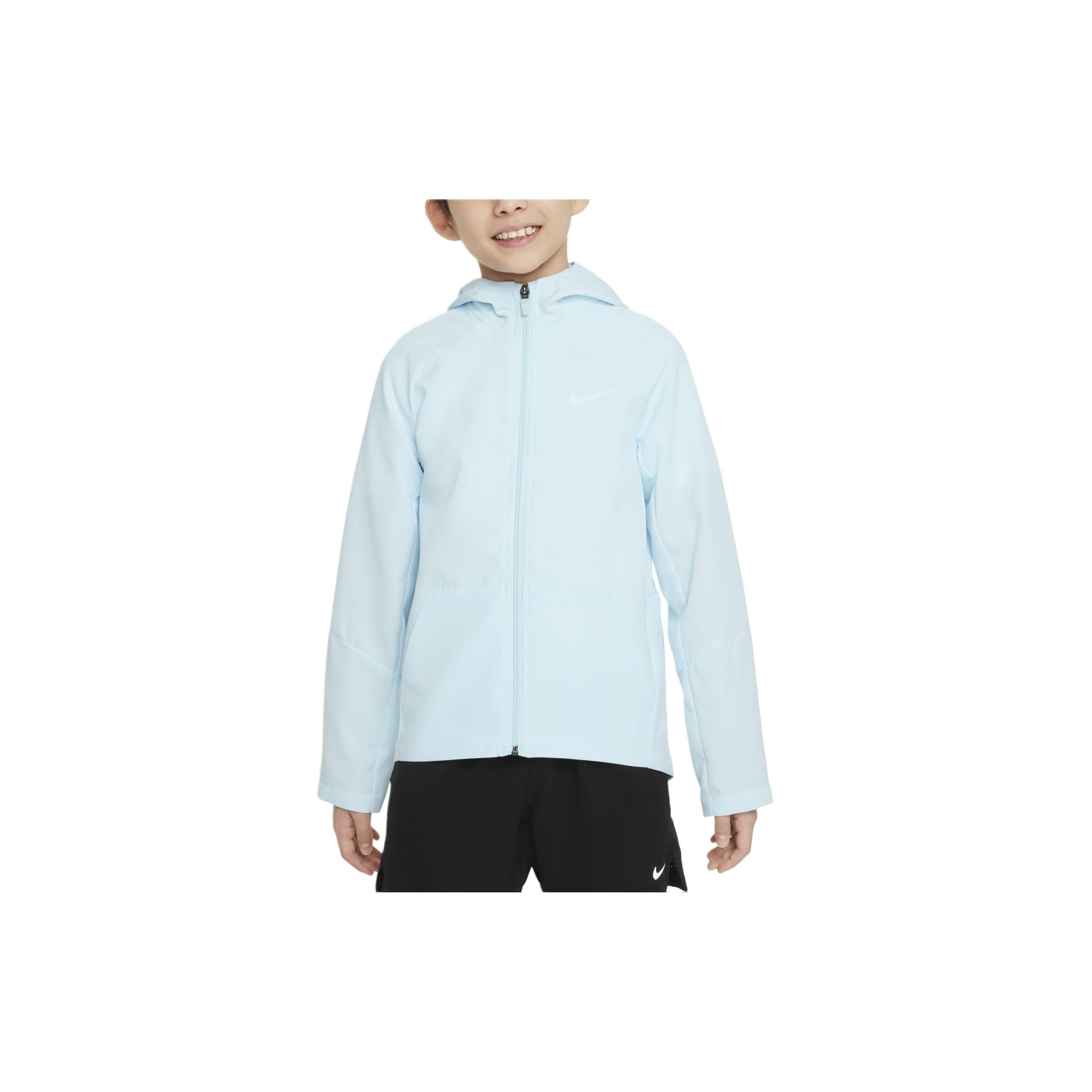 Nike Куртка Dri-Fit Solid Color с капюшоном на молнии для детей, цвет Glacier-Blue DO7095-474 S white