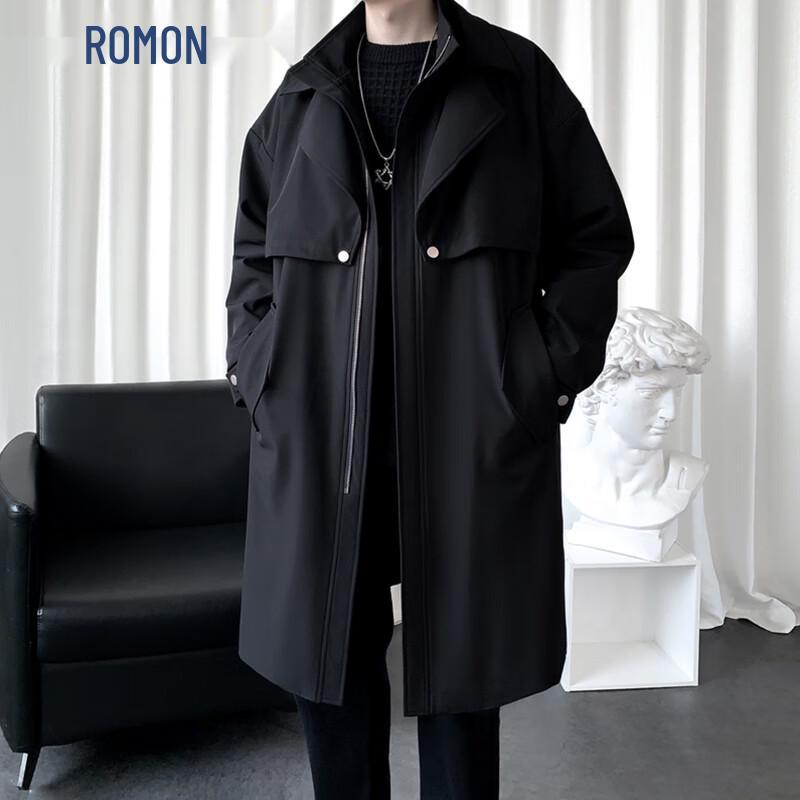 Мужской тренч ROMON средней длины в британском стиле, имитация двустороннего пальто M чёрный