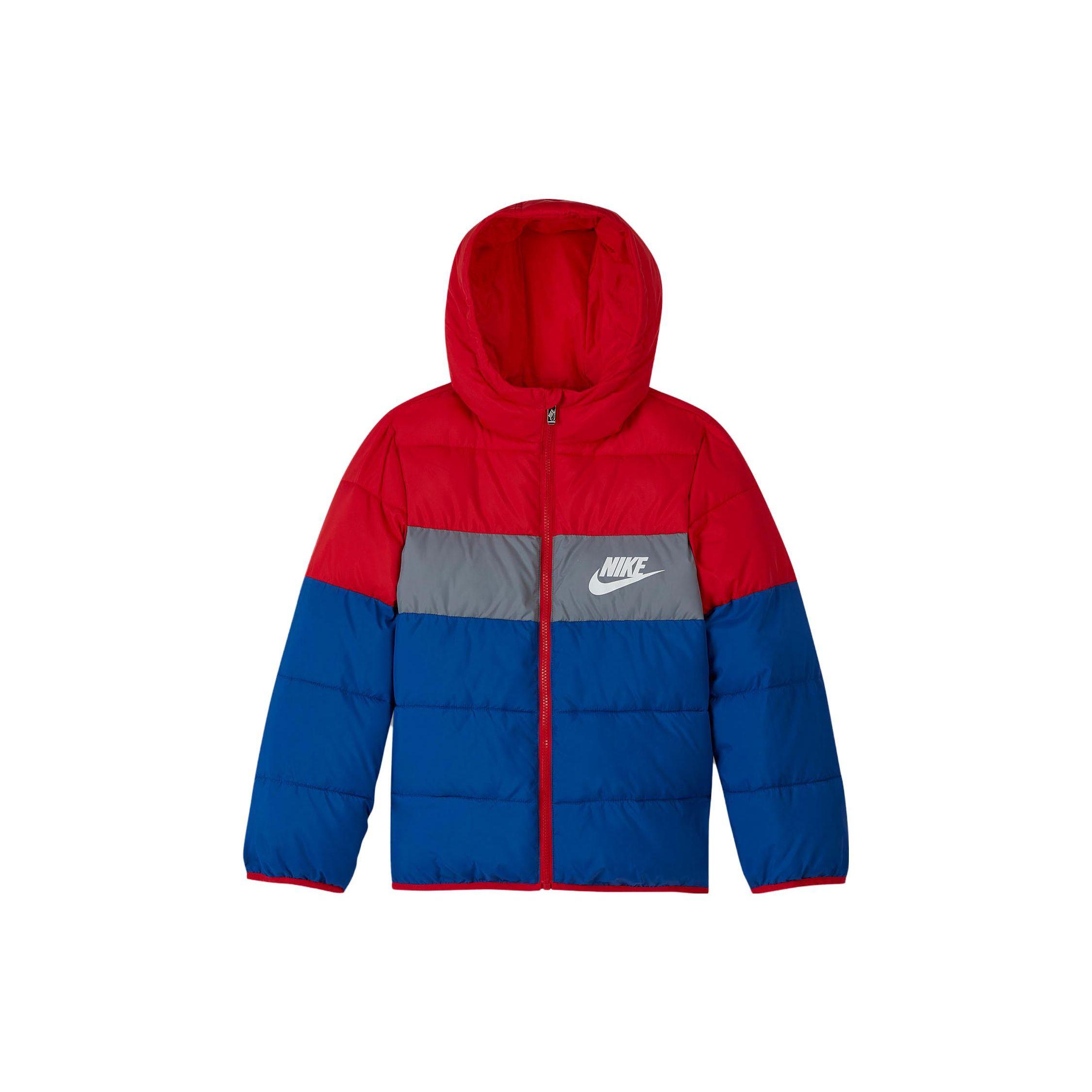 Nike Color Block Brand Logo Printed Long Sleeve Cotton Jacket Kids outerwear Blue Red HA5142-489 XL red