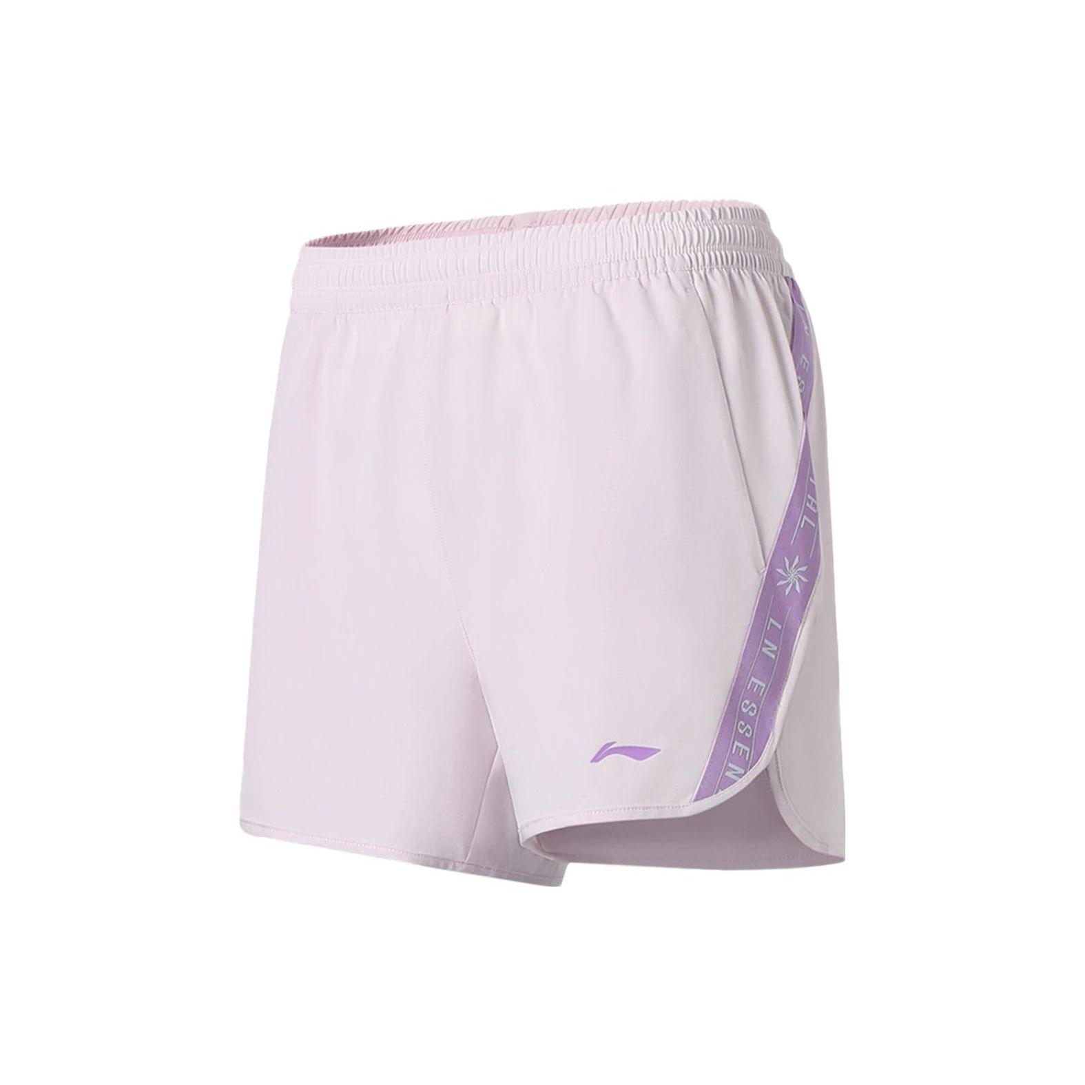 Li Ning Fitness Series быстросохнущие свободные спортивные шорты с цветными блоками и буквами женские шорты светло-туманно-фиолетовые AKSS356-3 L white Li-Ning