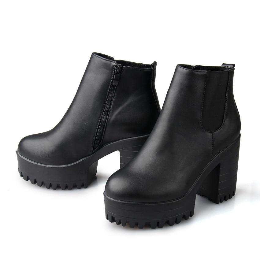Женские модные ботинки на квадратном каблуке и платформе Zapatos Mujer из искусственной кожи, мотоциклетные туфли до бедра на высоком каблуке 35 чёрный Lou Fashion LOU