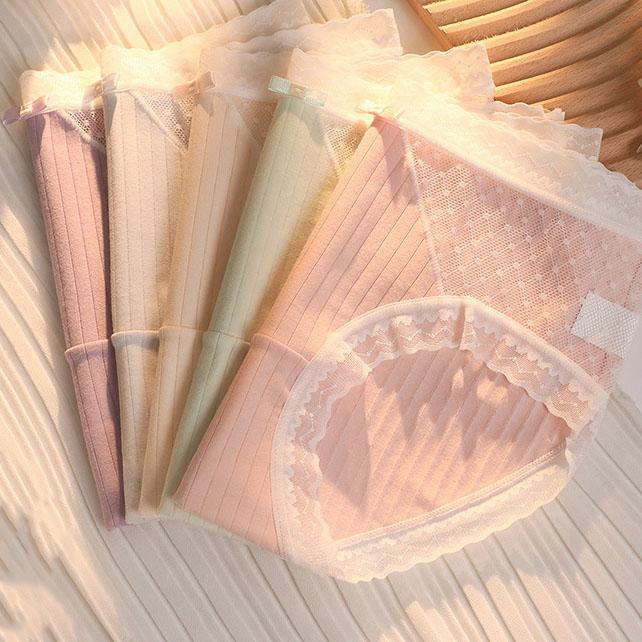 5 шт./компл. женские бесшовные кружевные трусики, женские хлопковые трусы со средней талией, удобные дышащие милые трусы для девочек XL beige WTEMPO