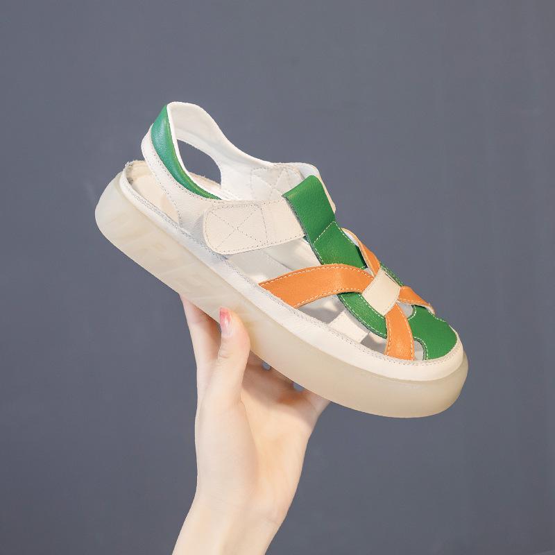 Сандалии Плоские Туфли Кожаные Пляжные Туфли 35 зелёный Femme Shoes