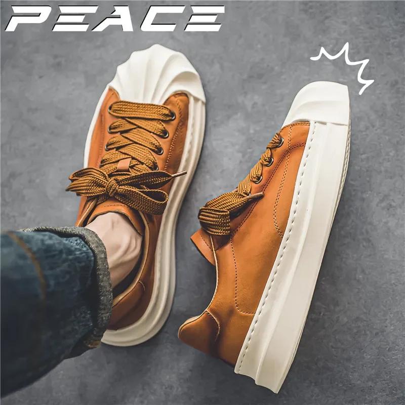 Модные мужские кроссовки Shell Toe из кожи с низким носком, мужские дышащие вулканизированные туфли Zapatillas De Hombre Tenis Tekkies для мужчин, толстые подошвы 39 коричневый Footwear Fusion