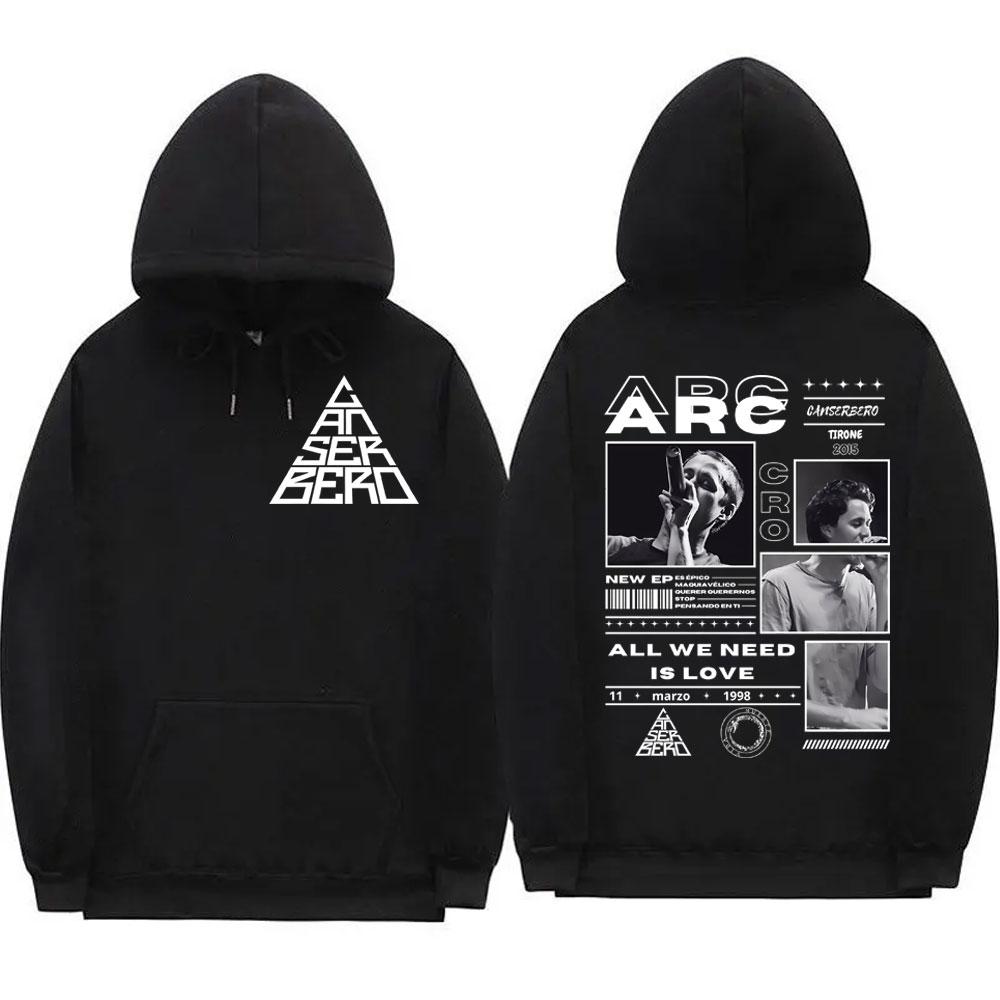 Canserbero All We Need Is Love Limited Edition Men s Retro Hip-Hop Rapper Hoodie Adult Autumn and Winter Warm Pullover Top S black GUOYAN TOP
