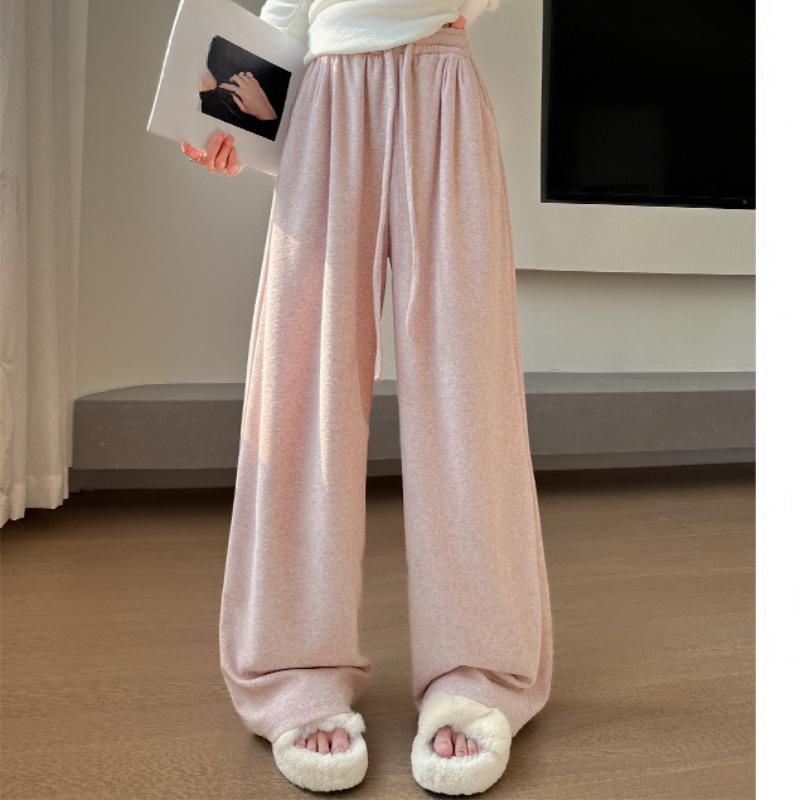 White Soft Glutinous Towel Pants for Women In Fall and Winter High Waist Droop Loose Glutinous Rice Pants Straight-leg Informal Lazy Wide-leg Pants S gray BosphorusBoutique