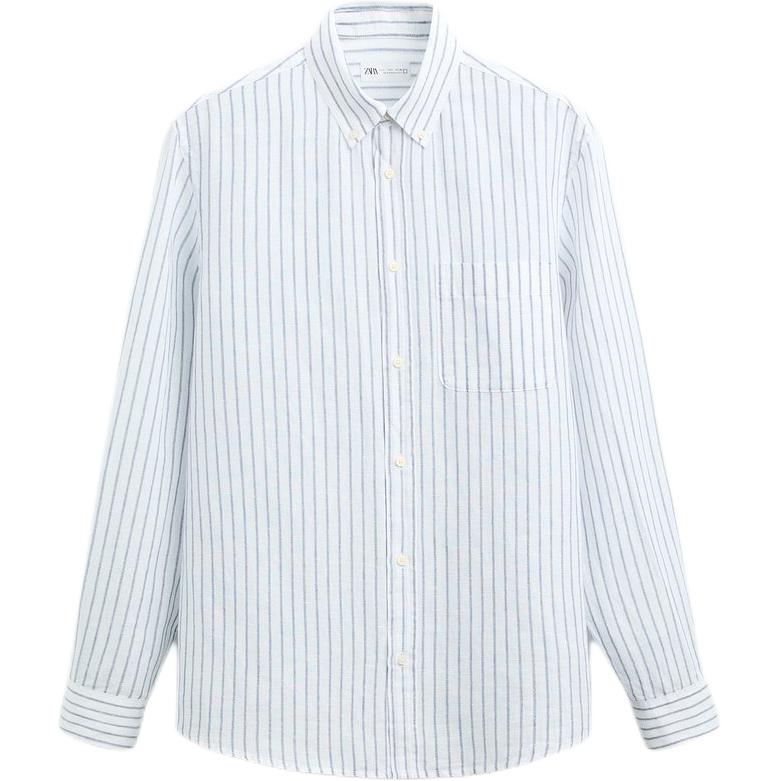 Zara Slim Fit Comfortable Striped Casual Long Sleeve Shirt Men shirts Blue 1063467-044 XL white
