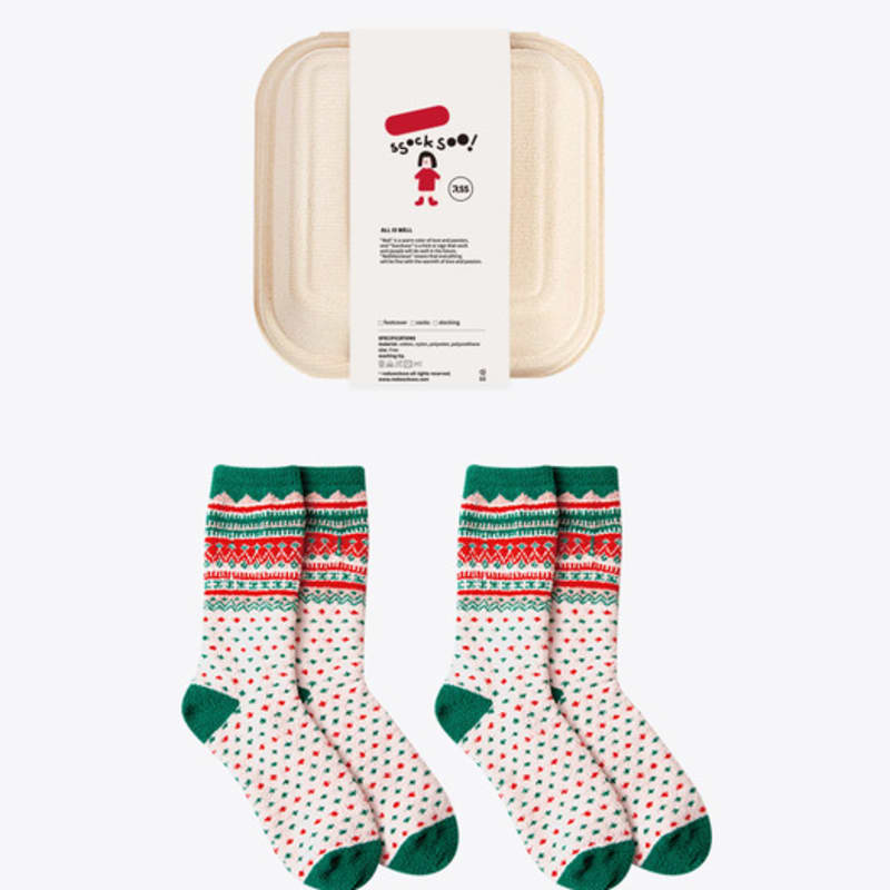 REDSSOCKSOO 2 пары скандинавских термоносков для сна rssw050 RED 2 pairs beige Mayfashion