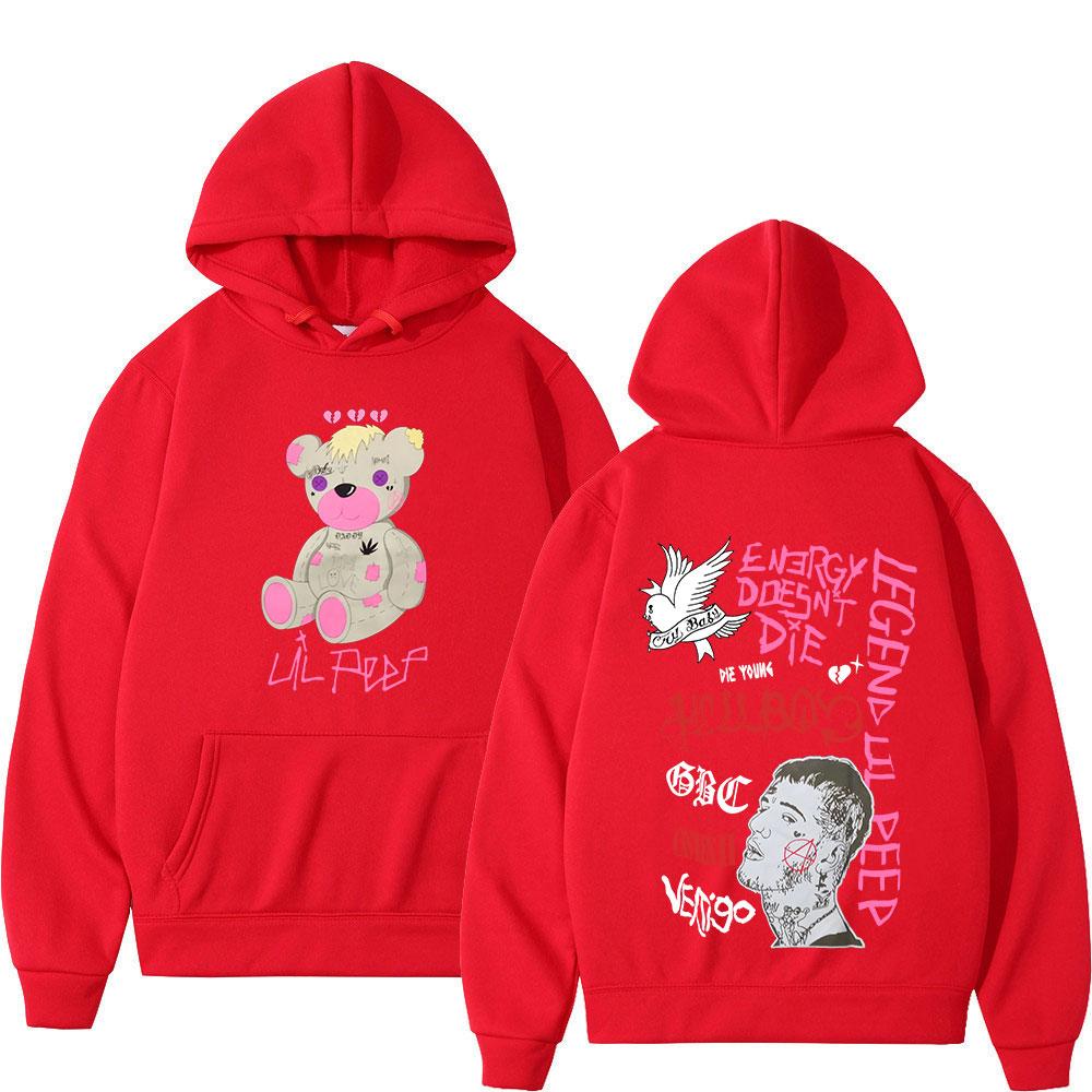 Худи с принтом рэпера Lil Peep CryBaby Hellboy Bear для мужчин и женщин, винтажные, оверсайз, хип-хоп, осенние, зимние, из флиса, теплые пуловеры S red XIXI Fashion