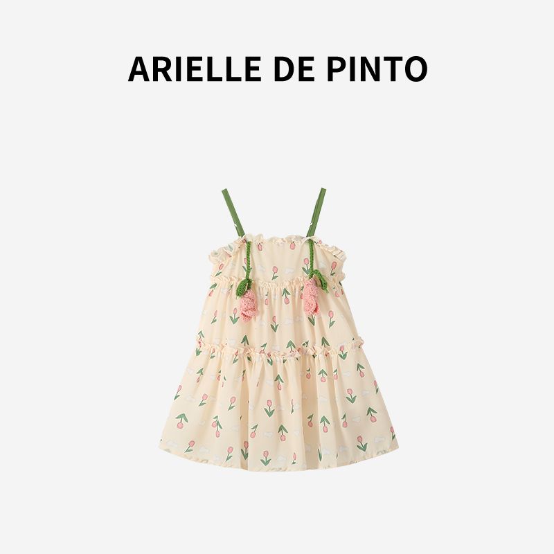 French Arielle De Pinto Girls  Tulip Suspender Dress Summer Dress Sweet and Cute Baby Girl Dress Apricot color 80 beige TAOMall