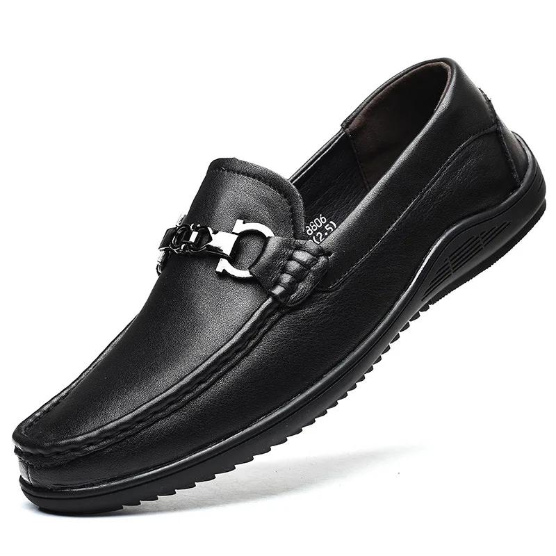 Модные весенне-осенние туфли из натуральной кожи Bean Shoes для мужчин, большого размера, из крокодиловой кожи, мужские туфли для вождения, модные повседневные черные мокасины для мужчин 38 black Foot Finesse