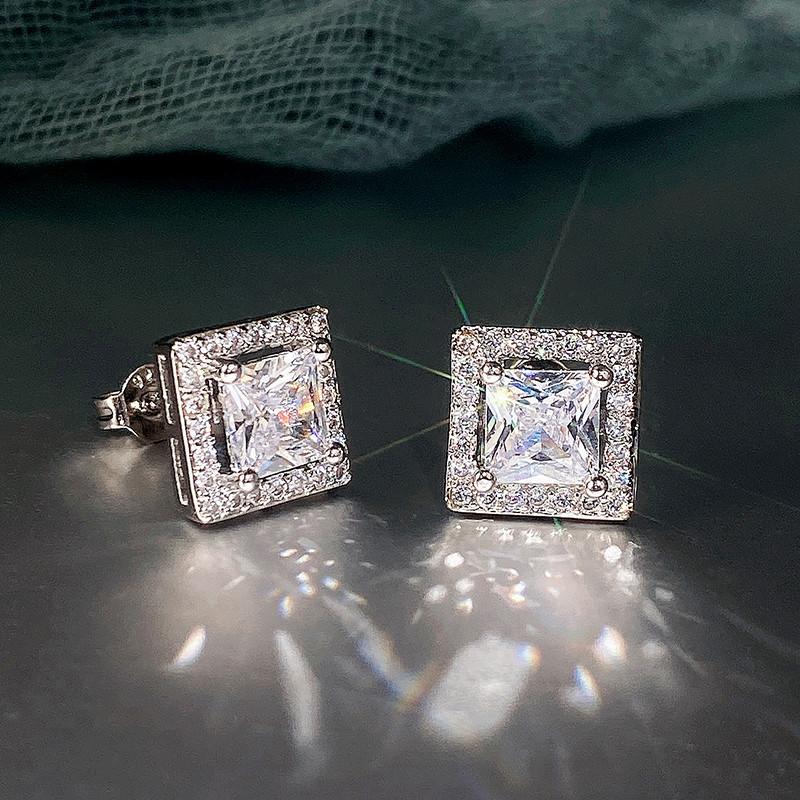 Серьги-гвоздики Huitan Luxury Princess Cut CZ, цветные аксессуары для дамской винтажной вечеринки, элегантные универсальные женские серьги black YIRAN Jewelry