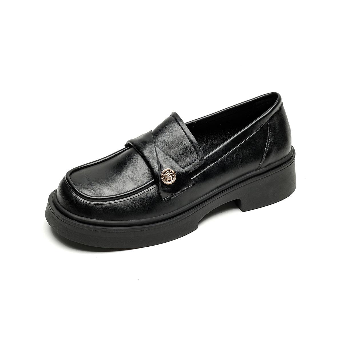 Weiwei girl 75-93 platform loafers women s velvet one-pedal black small leather shoes British style single shoes women s autumn 35 black Elegant Home Furnshings
