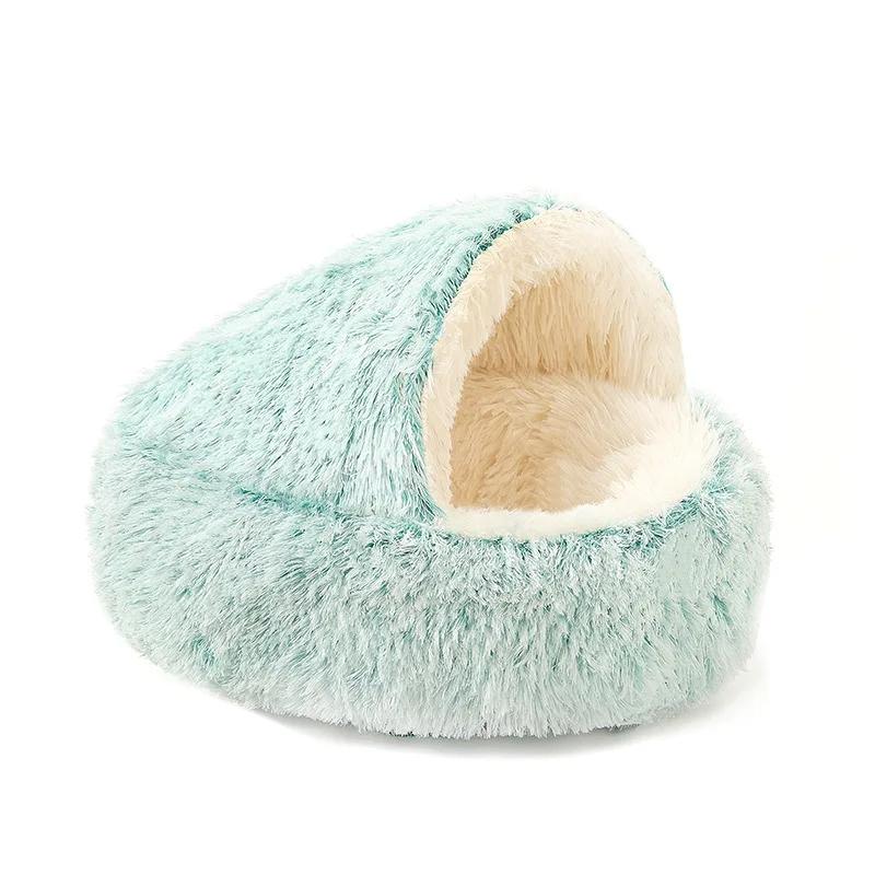 Round Plush Cat Bed Deep Sleep Bed for Cats Winter Warm Dog House Cushion Luxury Long Plush Kitten Puppy Sleeping Sofa Nest 40x40cm зелёный OFFICE-MALL