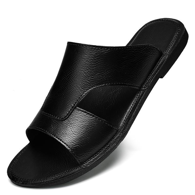 FashionNew Модные ретро мужские повседневные тапочки из коровьей кожи 2024 Летние мужские брендовые уличные дышащие и нескользящие ленивые тапочки сандалии 38 чёрный Foot Finesse