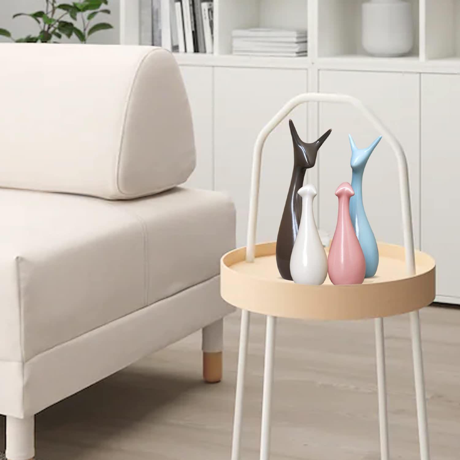 НОВЫЙ домашний декор Lucky Deer Family Матовые керамические фигурки- (Набор из 4 шт., Небесный, Коричневый, Розовый, Кремовый) gray Navya Handicraft