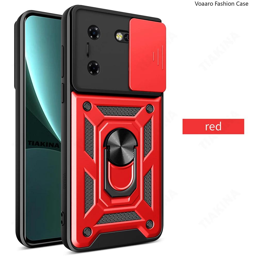 Защитный чехол-броня для камеры со сдвижной шторкой для Tecno Pova 5, чехол с магнитным кольцом-подставкой, противоударная накладка для телефона For Tecno Pova 5 красный Case-3