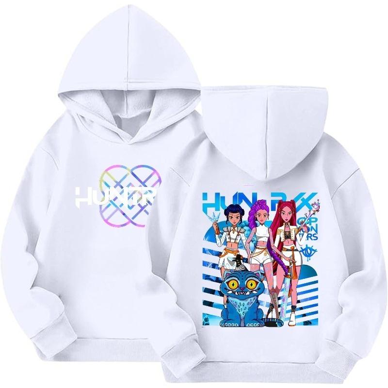 Детская толстовка с капюшоном для девочек Kpop Hunters, узор «Охота на ведьм» 110 белый WowClassic