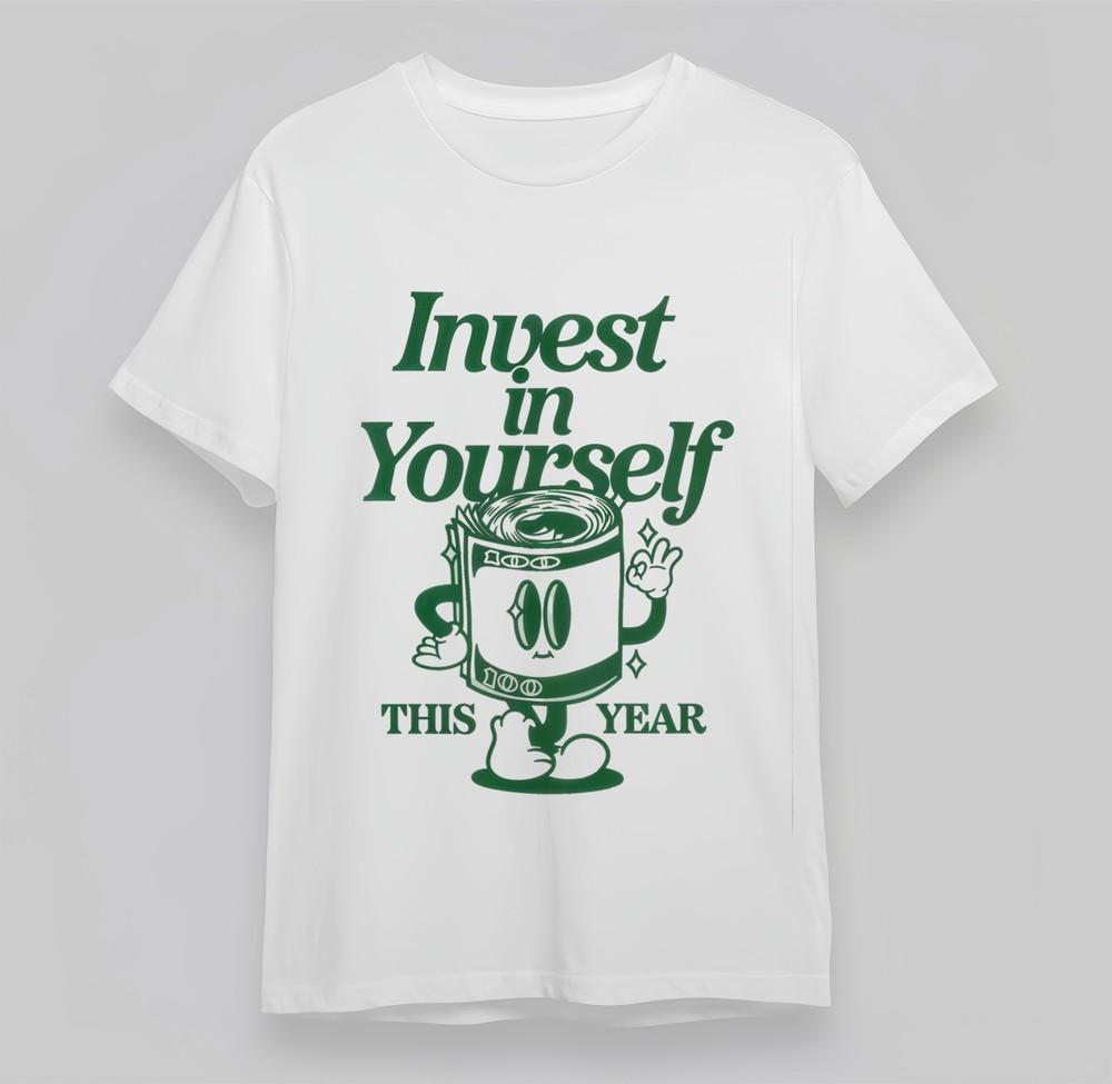 Women s Plus Size T-shirt With Invest In Yourself Graphic Unisex Cotton Top 2XL white FutureDesign