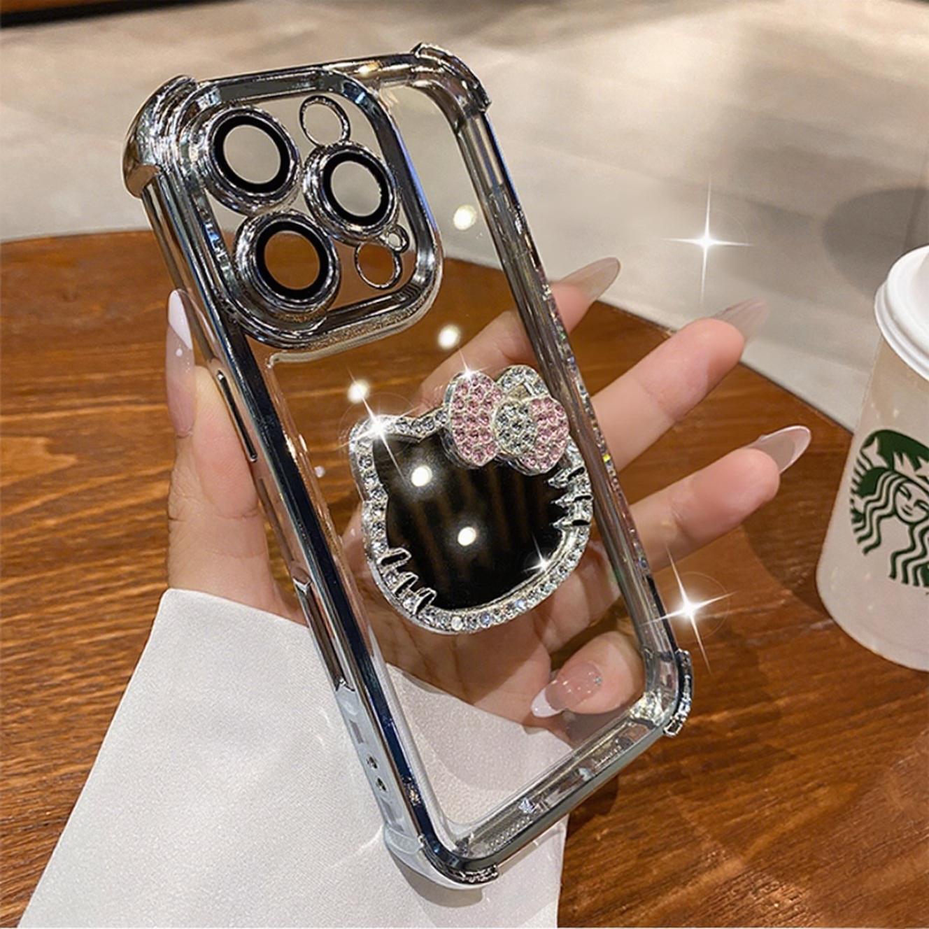Чехол для телефона Kitty Mirror Electroplate Shockproof для OPPO Reno 14 13F 12 12F 11 11F 10 Pro 8T 8Z 8 Lite 7 6 Z 5 4Z с браслетом Reno 4Z 5G black j-3C