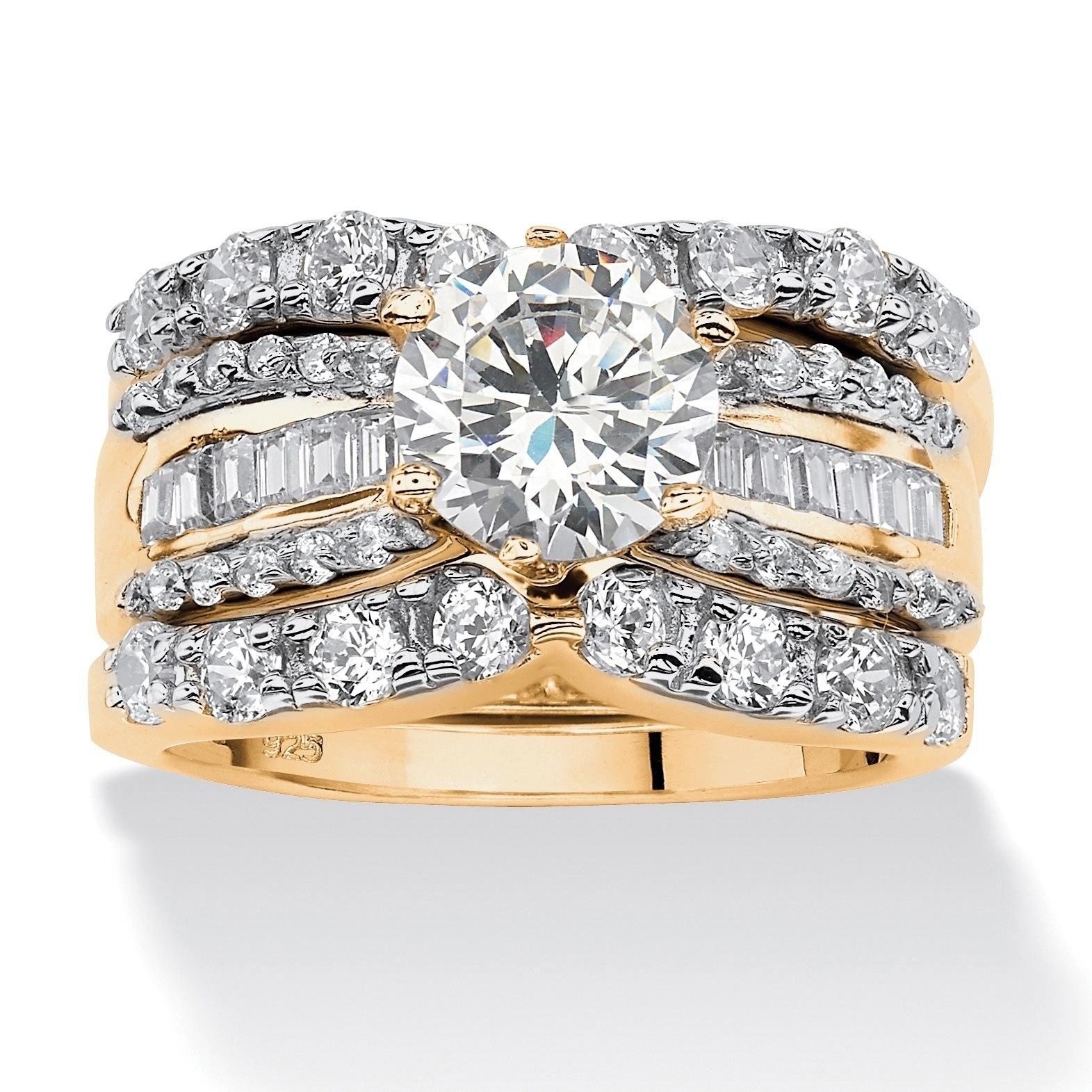 2pcs 100% 18K Gold Wedding Band Rings Earrings Set Princess Cut Square Diamond Rings for Women 6 gray RX-Panjia