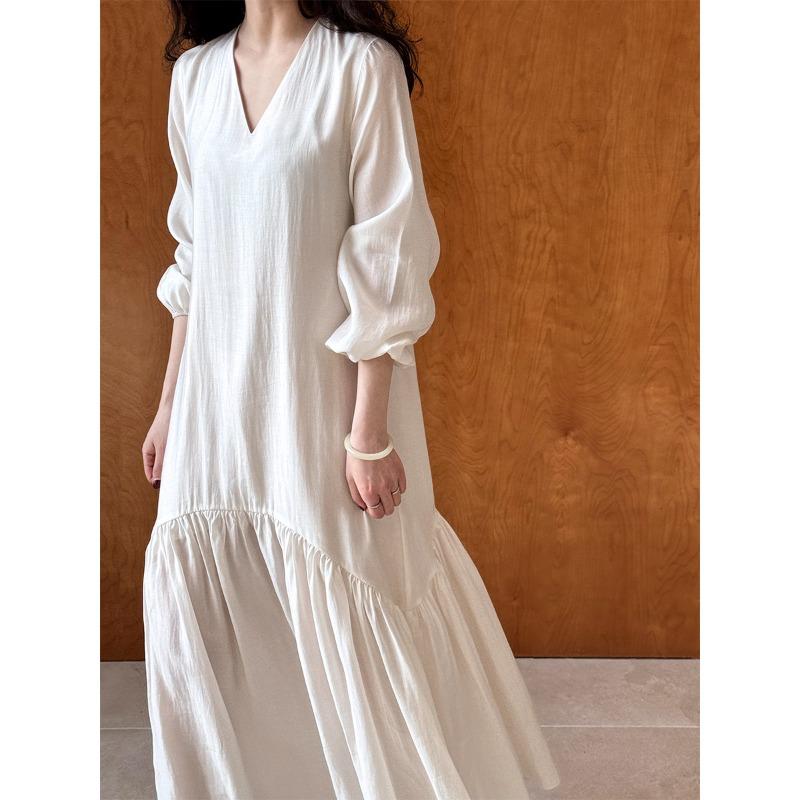 Платье из ткани Tencel Design Sense Fishtail, весенняя свободная нежная длинная юбка M абрикосовый Qiu Yi