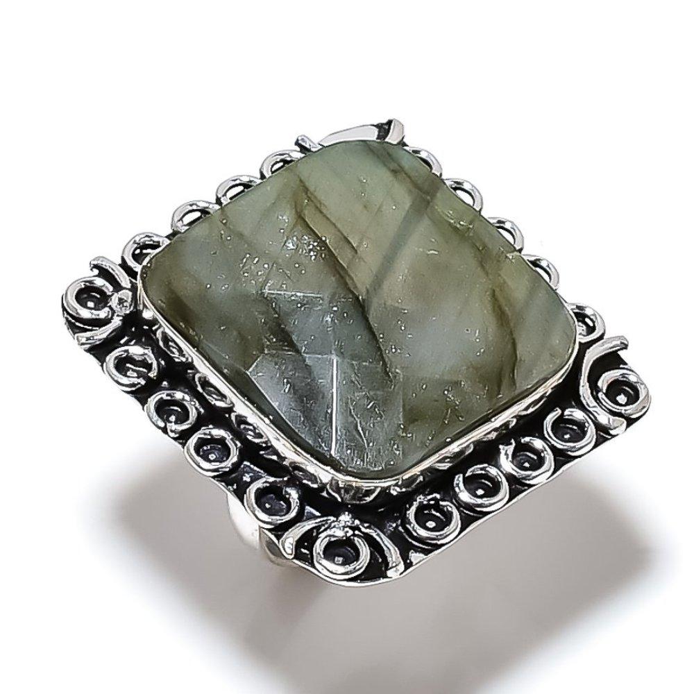 Лабрадорит Ручная работа Серебро 925 пробы Кольцо Размер 9 W5w06 gray Copperjewels