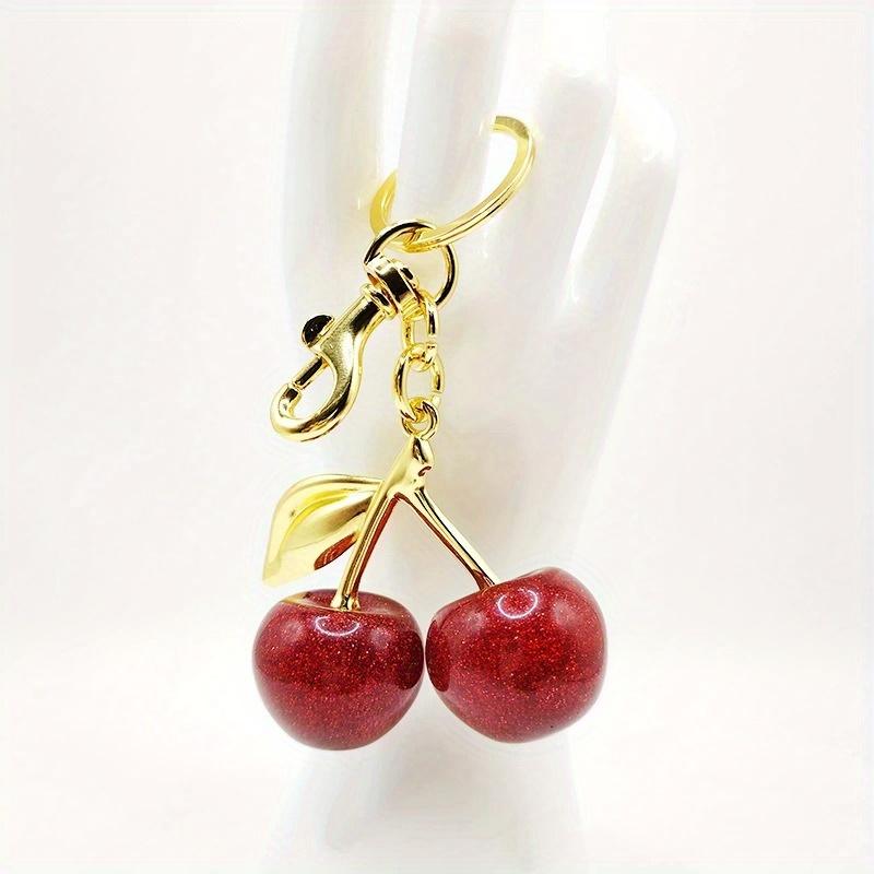 Брелок для ключей Cherry Bag Charm Women Key Rings, брелок Retro-Cool Cherry Motif из блестящей смолы, прикрепите его к любимой сумке, набор ключей для освежающего стиля beige CHEN Handicrafts