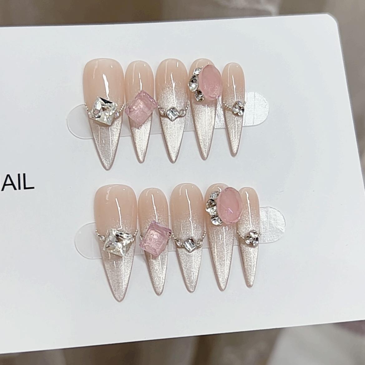 Чисто ручная работа Фототерапия Wear Nail Tablets Кошачий глаз Pink Melody Wear Nail Готовый продукт Многоразовые патчи для ногтей Small s gray Light makeup