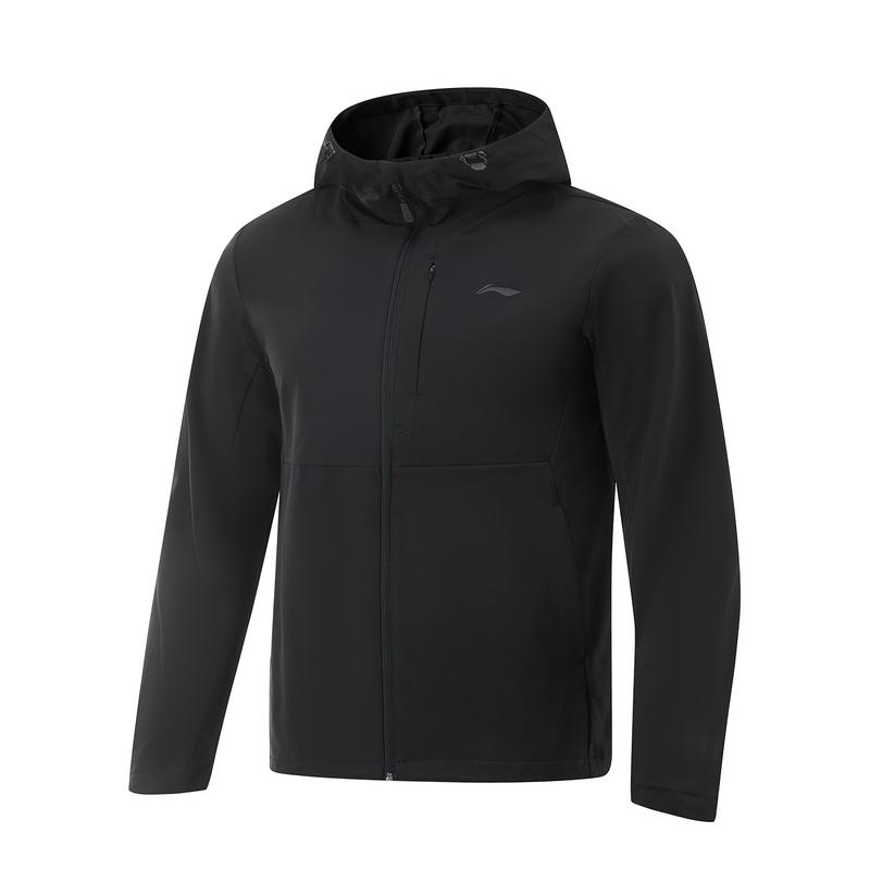 Li-Ning Comfortable Simple Solid Color Hooded Zipper Casual Quick-Dry Sports Windbreaker Men Outerwear Black AFDV757-1 XL black