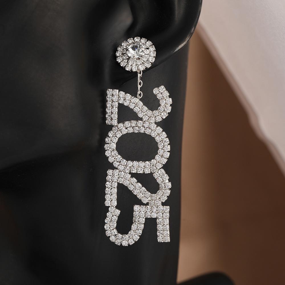Personality 20 Digital Rhinestone Earrings Niche Temperament Versatile Letter Earrings Design Sense Digital Stud Earrings Women серебряный QI Event