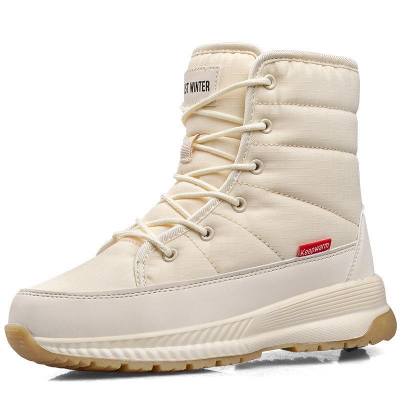 Утолщенные высокие женские нескользящие теплые зимние ботинки Northeast Velvet Short Tube Casual Large Cotton Shoes 36 white GIRLSIII SHOES