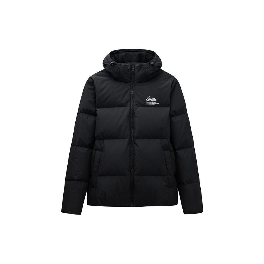 Anta Пуховик Lifestyle Series Solid Color с капюшоном и молнией, женские куртки Basic-Black 962348907-4 M black