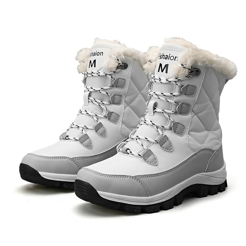 Зимние утолщенные зимние сапоги, плюшевые, теплые, нескользящие и водонепроницаемые, женские, короткие, из хлопка 42 белый JDDM SHOES