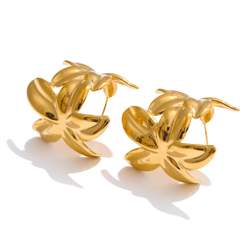 Eetit Green Pink Enamel Golden Flower Huggie Earrings for Women Exquisite Stainless Steel Daily Versatile Fashion Jewelry Gift золотой