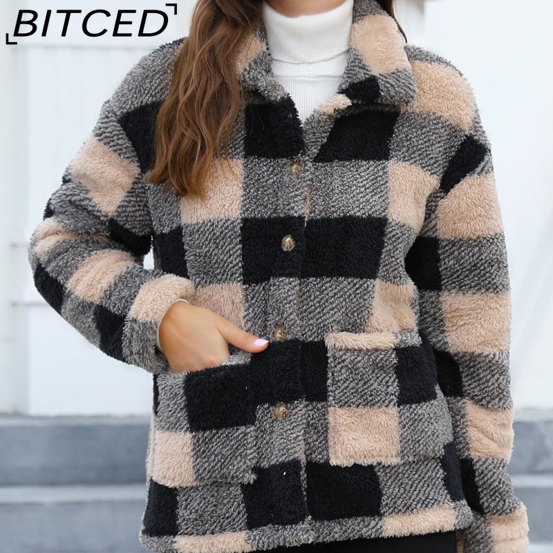 Женская фланелевая куртка в клетку BITCED с накладными карманами, универсальная, с длинным рукавом, зимняя модная повседневная куртка S хаки