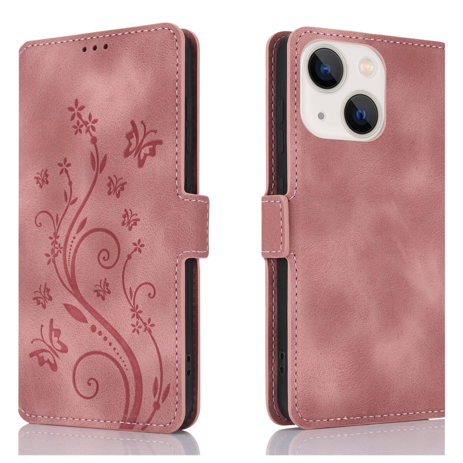 Чехол для iPhone 15 Dreamy Butterfly Love Flower из тисненой кожи(Розовое золото) iPhone 15 розового золота Accessify