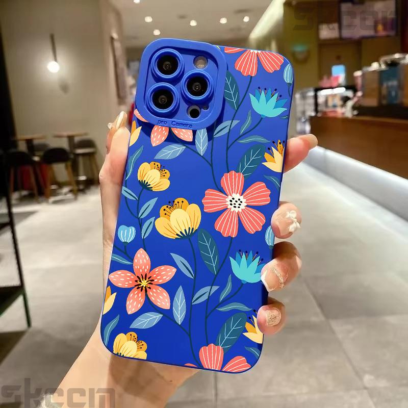 Красочные цветы Клубничный силиконовый чехол для Samsung Galaxy S25 S24 S23 Ultra S22 S21 Plus S20 FE A55 A54 A15 A35 Мягкий чехол Samsung A54 5G blue Yiran bag
