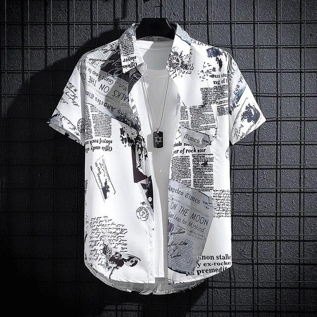 Мужская рубашка с принтом для отдыха на море, повседневный топ большого размера, пляжная одежда большого размера S белый Rocket Fly