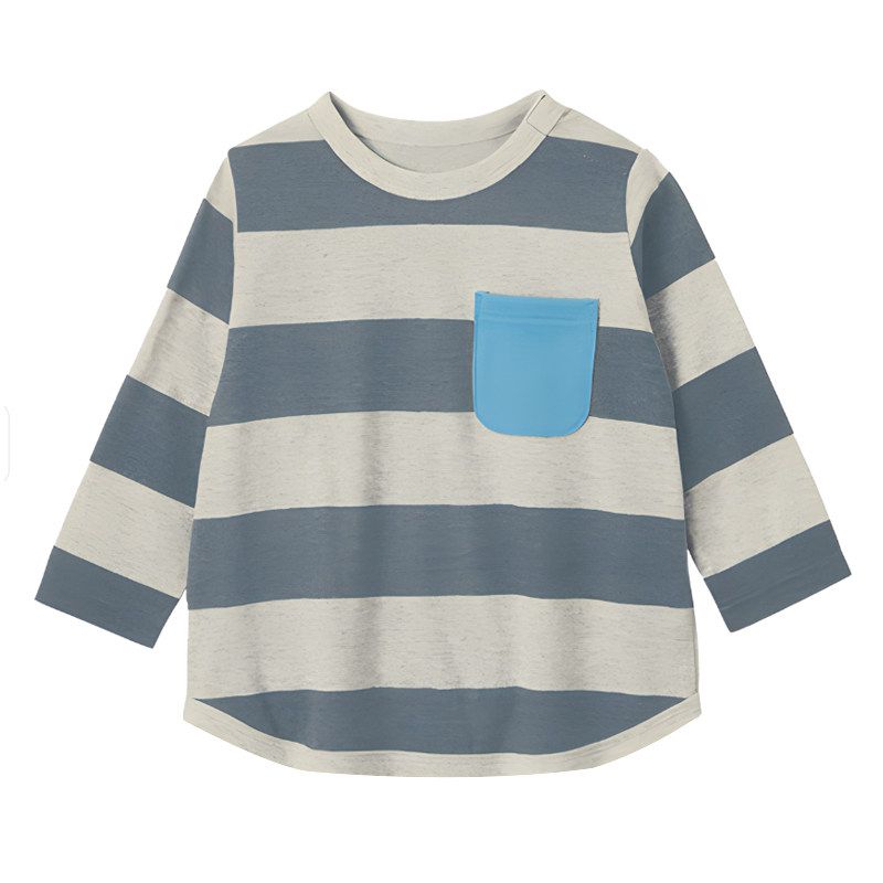 Qianqu Spring and Summer Striped Pullover Upper Clothes Long Sleeves T-shirt Dark Gray Stripes 120 white TAOMall