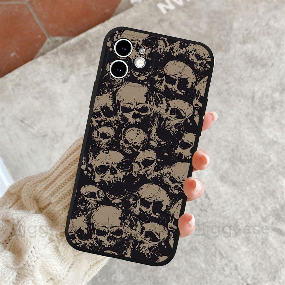 Черный мягкий чехол для телефона iPhone 14 11 12 13 Mini Pro Max 11 12 Mini 7 8 Plus X Xs XR, силиконовый чехол с рисунком черепа iphone 7 8 SE black mart184
