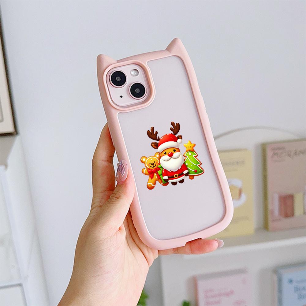 Мягкий чехол для телефона с кошачьими ушками для iPhone 16 15 14 13 12 11 Pro Max Plus XR X XS TPU Anti-Drop Прозрачная акриловая задняя крышка NY22 Новый год Рождество for iPhone XR gray xuanxuan phone case